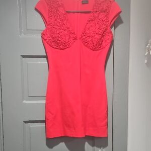La Perla Coral Mini Dress with Lace Detail
